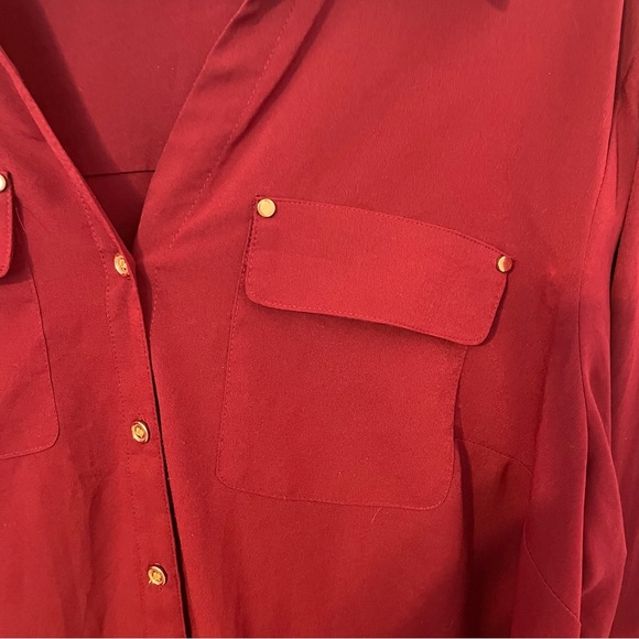 Maroon Button Down Blouse with Gold Button Detail - Picture 7 of 7